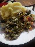 Mashed Bananas with brocoli meat stew and steamed cabbages