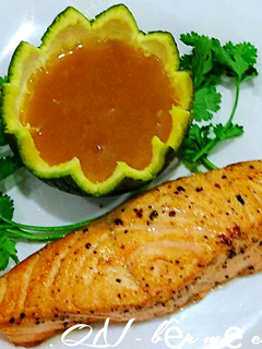 A picture of Salmon with Orange Honey Sauce.