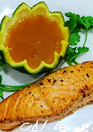 A picture of Salmon with Orange Honey Sauce.