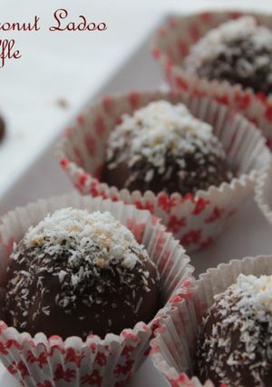 A picture of Besan and Coconut Truffle {Fusion recipe}.