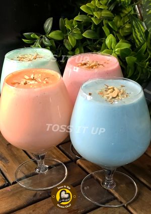 A picture of Colourful Thandai Lassi.