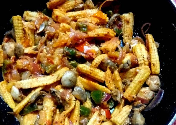 Simple Way to Make Mushrooms baby corns stir fried in 29 Minutes for Young Wife