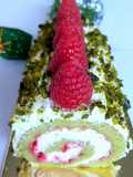 Raspberry & Pistachio Rolled Yule Log