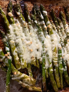 A picture of Roasted Asparagus with Mozzarella cheese: Keto approves.