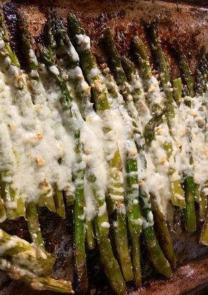 A picture of Roasted Asparagus with Mozzarella cheese: Keto approves.