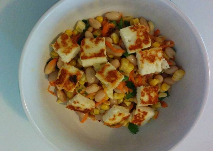 Halloumi, cannellini bean and roasted sweet corn salad Recipe by ...