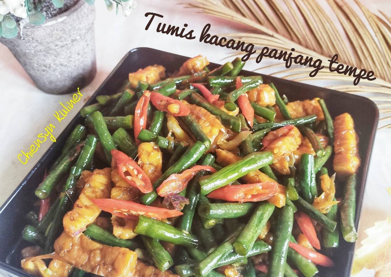 Tumis kacang panjang tempe