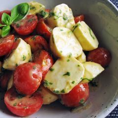 A picture of Bocconcini & Cherry Tomatoes With Basil Miso Sauce.