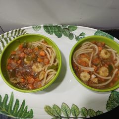 A picture of Spaghetti And Mix Veg Soup.
