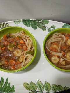 A picture of Spaghetti And Mix Veg Soup.