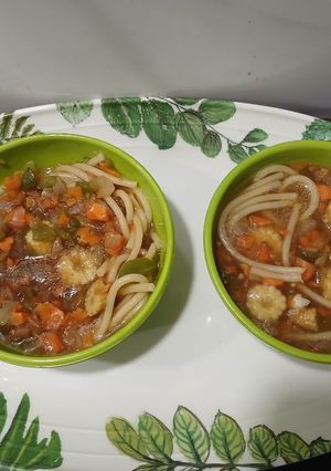 A picture of Spaghetti And Mix Veg Soup.