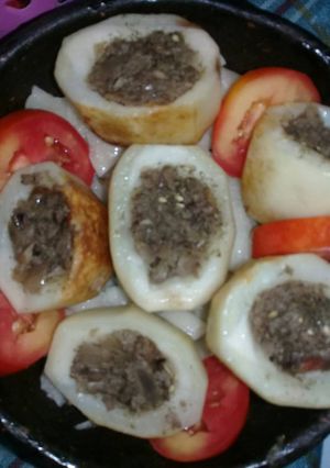 صورة لوصفة طاجن بطاطس باللحم.المفروم.🍅