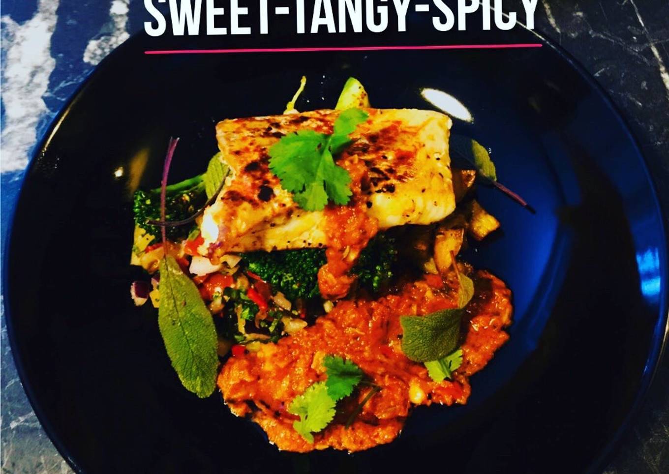 Pan-Fried Smoked Paprika Cod. Served with Pineapple Salsa+Herby Potatoes+Broccoli