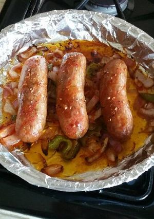 A picture of Oven Baked Italian Sausage and Veggies.
