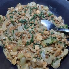 A picture of Silver beet and lentils.