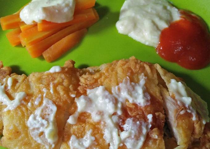 Cara Gampang Menyiapkan Chicken Katsu with cheddar cheese sauce (ayam katsu dgn saus keju) Anti Gagal