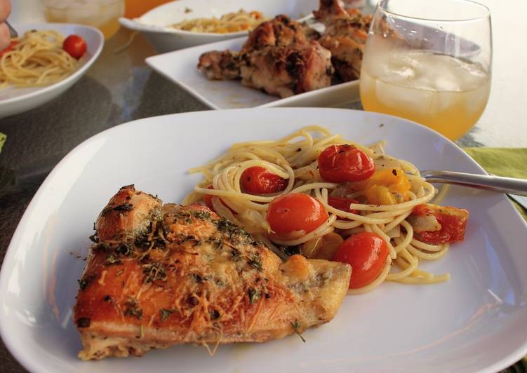 Steps to Prepare Speedy Easy Italian Dressing Roast Chicken &amp; Fresh Tomato Sauce