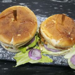 A picture of Paneer aloo double patty cheese burger.