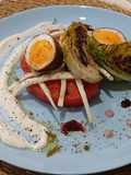 Tomate Rosa, Huevo Lacado y Crema de Cottage