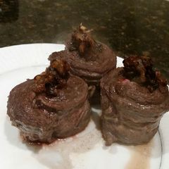 A picture of Brad's kalbi flank steak with carmelized onions.
