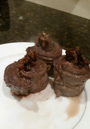 A picture of Brad's kalbi flank steak with carmelized onions.