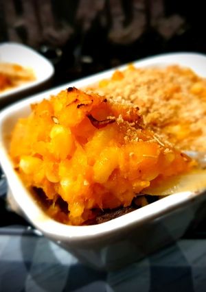 Une photo de Gratin de pâtes, butternut & cheddar