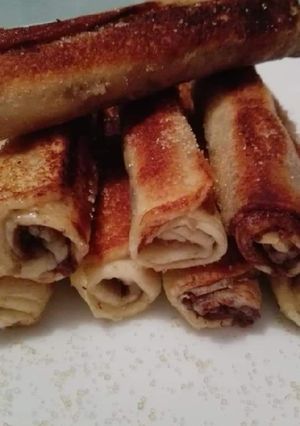 Une photo de Pain de mie roulé au Nutella façon pain perdu