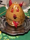 Diable de courge sucrine farcie morue,poivron,oignon au bouillon de curry