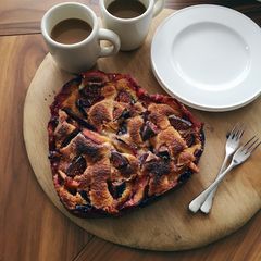 A picture of Plum, fig and almond cake.