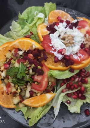 A picture of Cream cheese fruit and Sprout Salad.