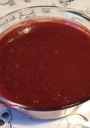 Une photo de Compote de prunes d ente et pêches de vigne à la vanille