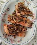 Salmón con champiñones y mandarina