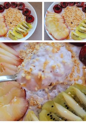 صورة لوصفة بودينغ الشيا بالزبادي والفواكه 🍒🍒