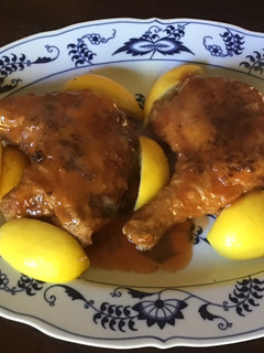 A picture of California Farm Whole Chicken Leg Quarters in Lemon Sauce.