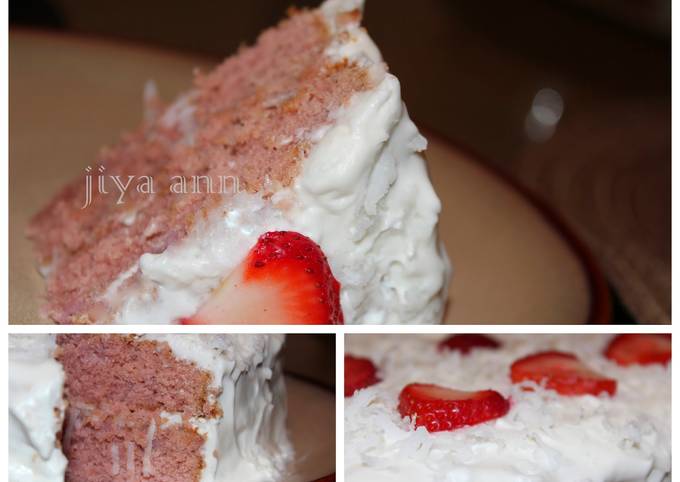Strawberry cake with coconut frosting