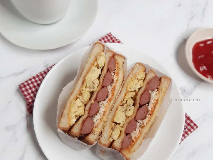 Cara Mudah Membuat Resep Sandwich (telur &amp;amp; sosis) yang Lezat Anti Ribet, Uenak Banget