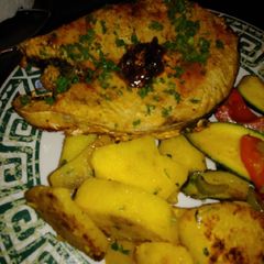 A picture of Yellow yam,and Kingfish veggies.
