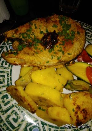 A picture of Yellow yam,and Kingfish veggies.