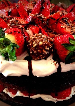 A picture of Ferrero Rocher Strawberry Chocolate cake .