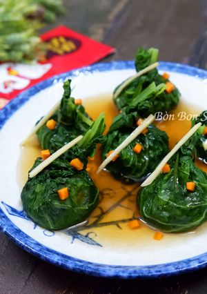 Hình của món Cải Bẹ Xanh Nhồi Thịt Sốt Dầu Hào.