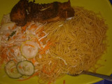 Spaghetti with salad