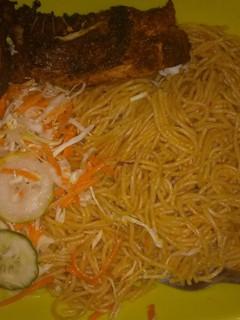 A picture of Spaghetti with salad.