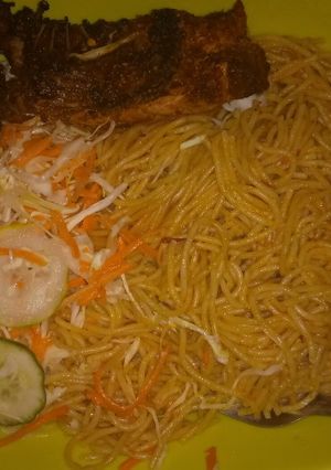 A picture of Spaghetti with salad.