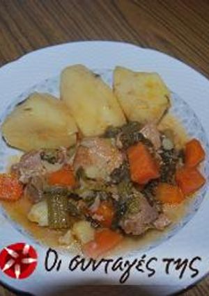 A picture of Pork stew with celery.