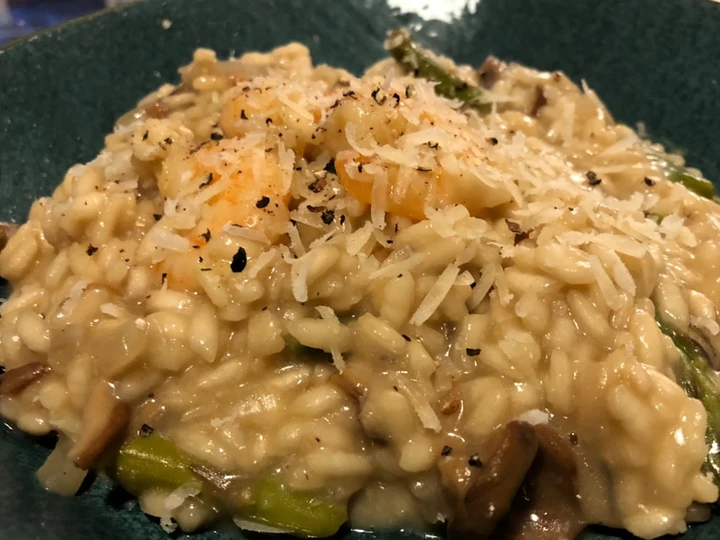 Recipe King Prawn, asparagus, and porcini mushroom risotto the Delicious Appealing
