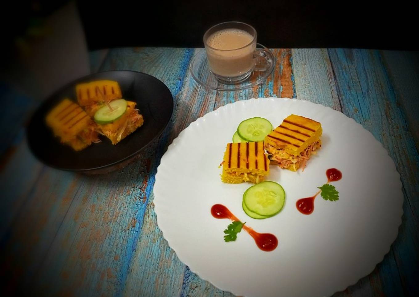 Veg mayo dhokla sandwich
