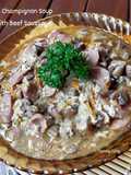 Fresh Champignon Soup with Beef Saussage