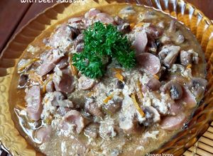 Foto resep Fresh Champignon Soup with Beef Saussage