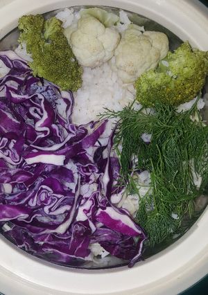 A picture of White rice with Cauliflower,fennel and broccoli.