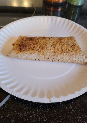 A picture of My daughters air fried cheesy crispy tortilla wrap.